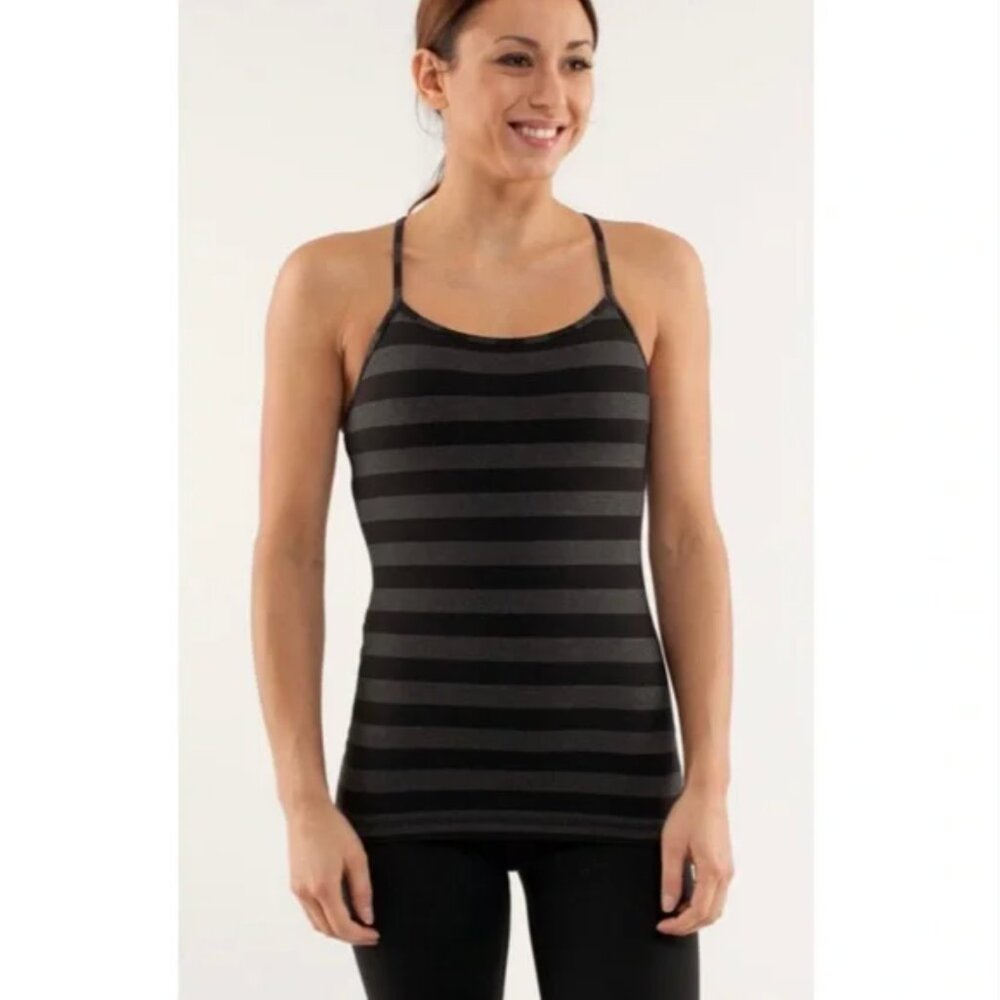 Lululemon Power Y Tank Black Micro Macro Stripe US 8